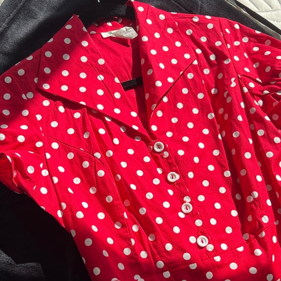 Sara Vibrant Red A-Line Skirt with Dots - Picture 7 of 10